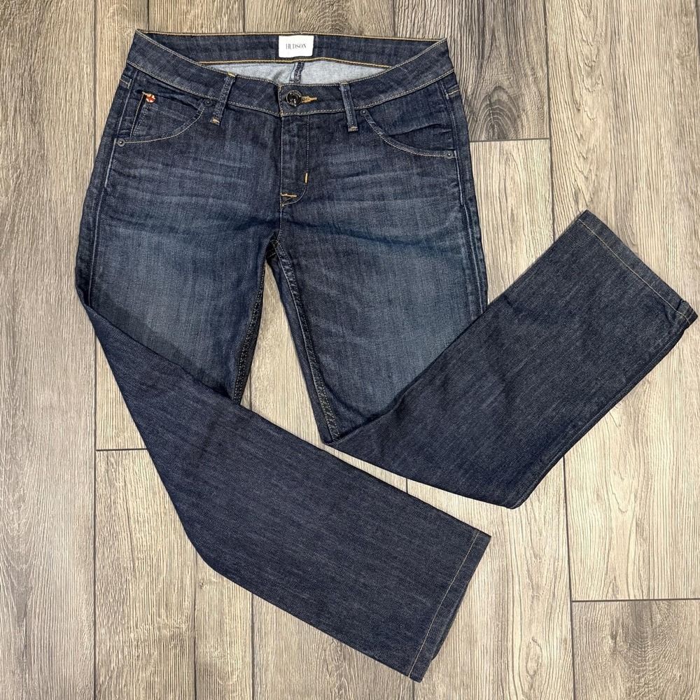 Hudson Carly Straight Leg Jeans Dark‎ Wash Blue 27 Flap Pocket Designer Denim - Picture 5 of 14